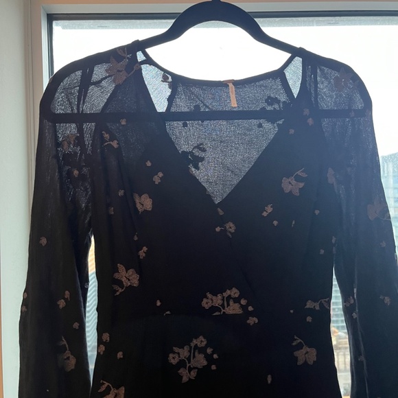 Free People Black/Lilac Jasmine Embroidery Kimono Fit/Flare Dress - Picture 6 of 7